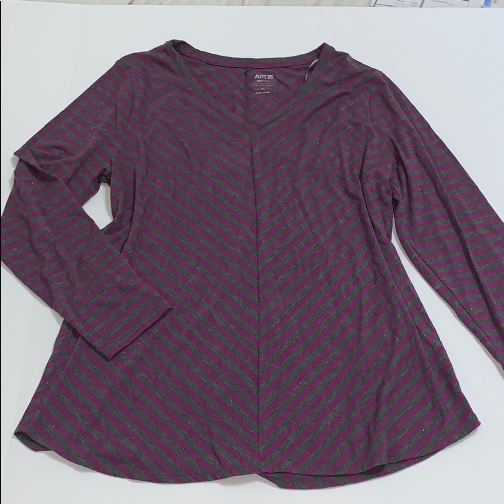 Apt 9,Women’s Long Sleeve Top, Purple and Gray Striped , XL
